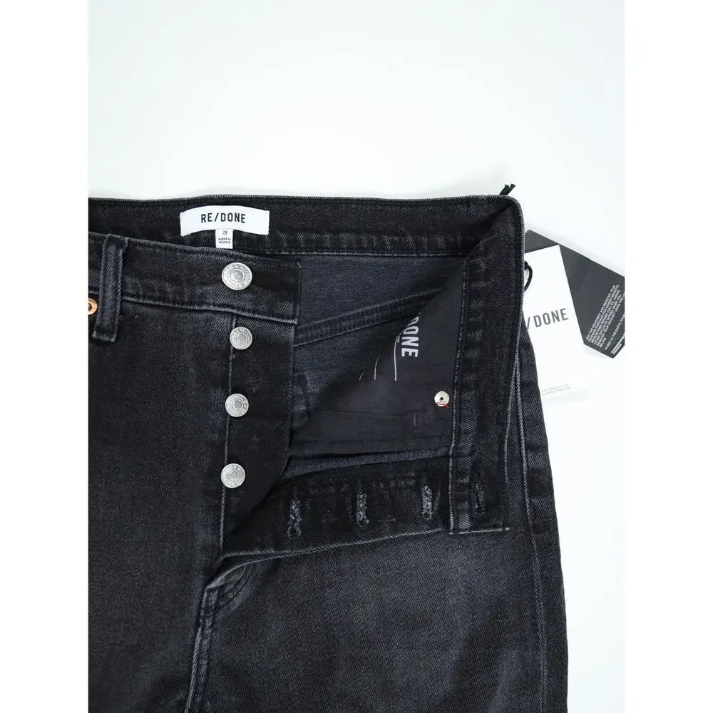 NWT RE/DONE 70s Stove Pipe Jeans 28 Washed Noir High Rise Straight Crop Raw Hem